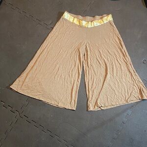Metro 7 Tan Wide-Leg Capris with Gold Waistband